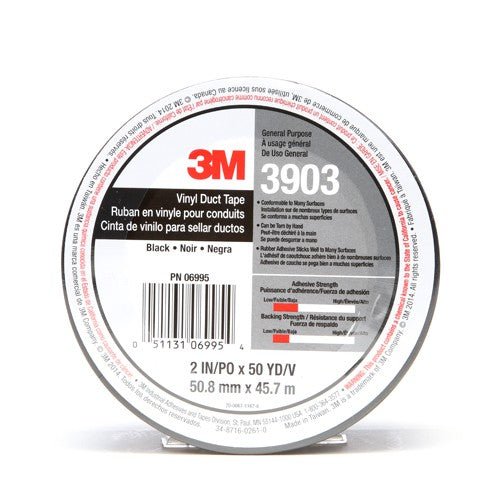 3M Vinyl Duct Tape 3903 Black 2 in x 50 yd 6.5 mil 24/Case Individually Wrapped - WesTorque