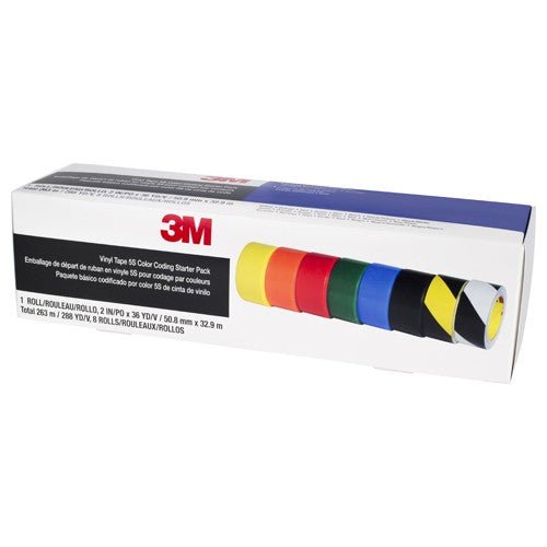 3M Vinyl Tape Safety and 5S Color Coding Pack, 1 pack per case (8 rolls per pack) - WesTorque