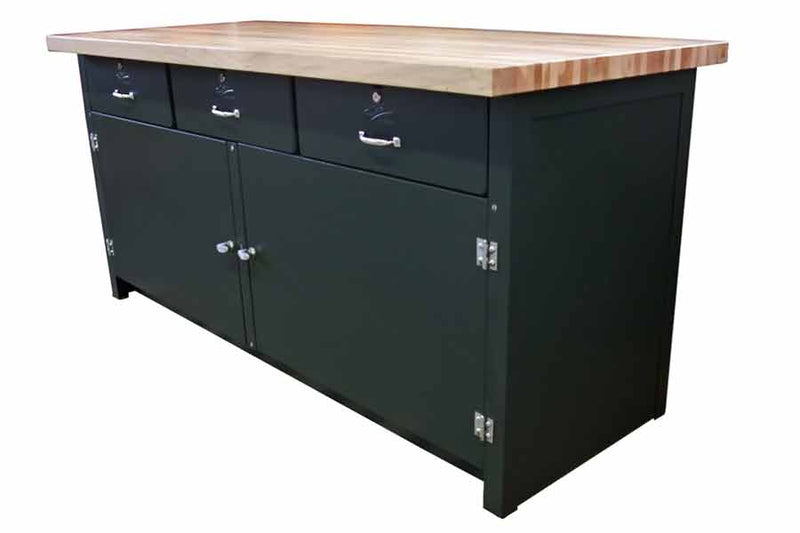 Pollard Brothers 163-630-12 Three Drawer Cabinet Workbench 12 Gauge Formed Steel Top Size 6'x30"x1-3/4"
