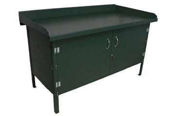 Pollard Brothers 120-529-32D Enclosed Cabinet Workbench 12 Gauge Formed Steel Top Size 5'x30"x1-3/4"