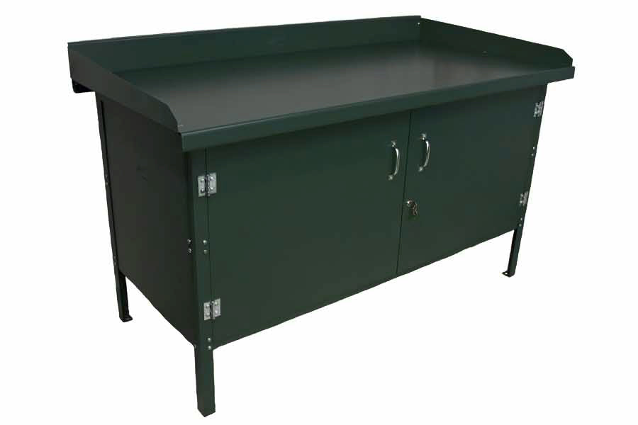 Pollard Brothers 120-529-32 Enclosed Cabinet Workbench 12 Gauge Formed Steel Top Size 5' X 30" X 1-3/4"