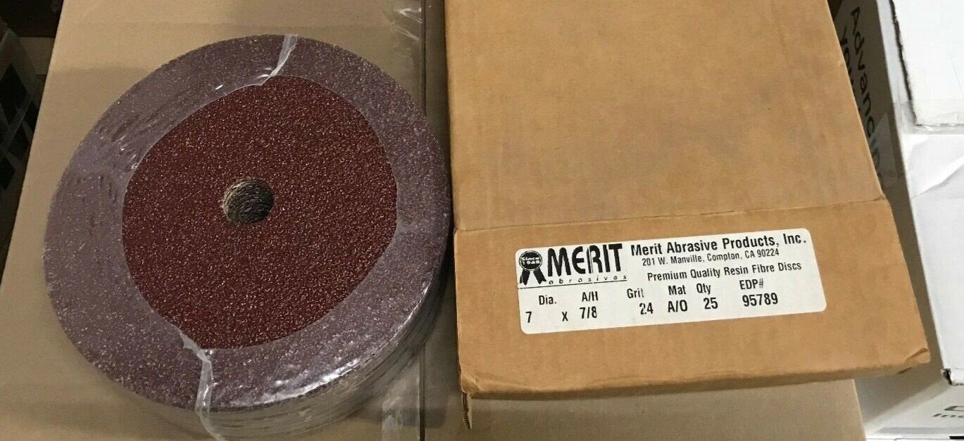 Merit Abrasive Fibre Discs 7 x 7/8 24-Grit #95789 25/Box