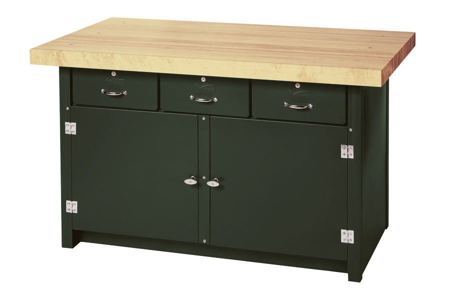 Pollard Brothers 163-530-34 Three Drawer Cabinet Workbench Laminated Hardwood Top Size 5' X 30" X 1-3/4"