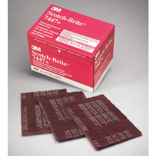 Scotch-Brite Hand Pad 7447B, HP-HP, A/O Very Fine, Maroon, 6 in x 9 in, 60 ea/Case, Bulk