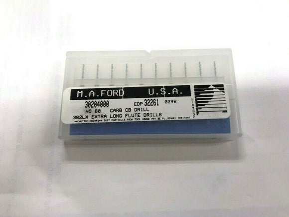 (5) 30203700 M.A. Ford Solid Carbide Micro Drill Bit 130° 1-1/2" OAL 0.4" FL