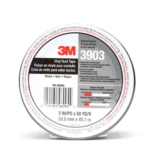 3M Vinyl Duct Tape 3903 Black 2 in x 50 yd 6.5 mil 24/Case
Individually Wrapped