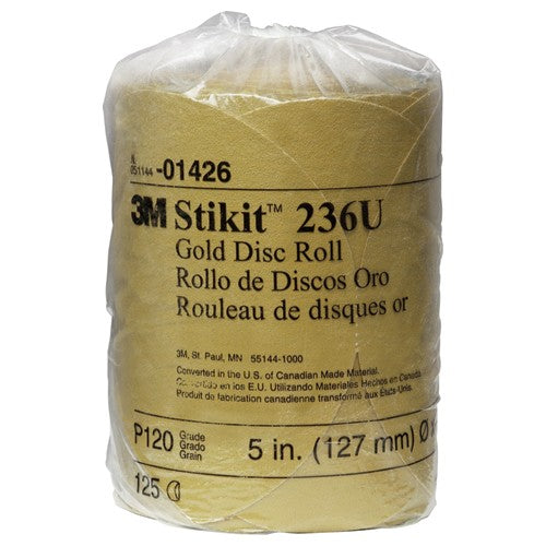 3M Stikit Gold Disc Roll, 01426, 5 in, P120, 125 discs per roll, 10
rolls per case